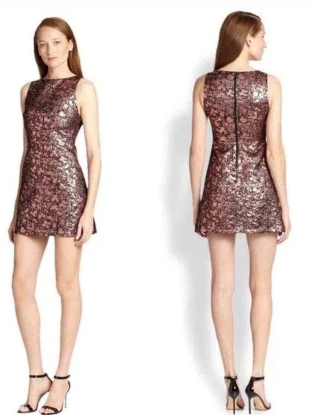 Alice + Olivia Metallic Rose Floral Brocade Mini Dress / Texture Jacquard Size 2